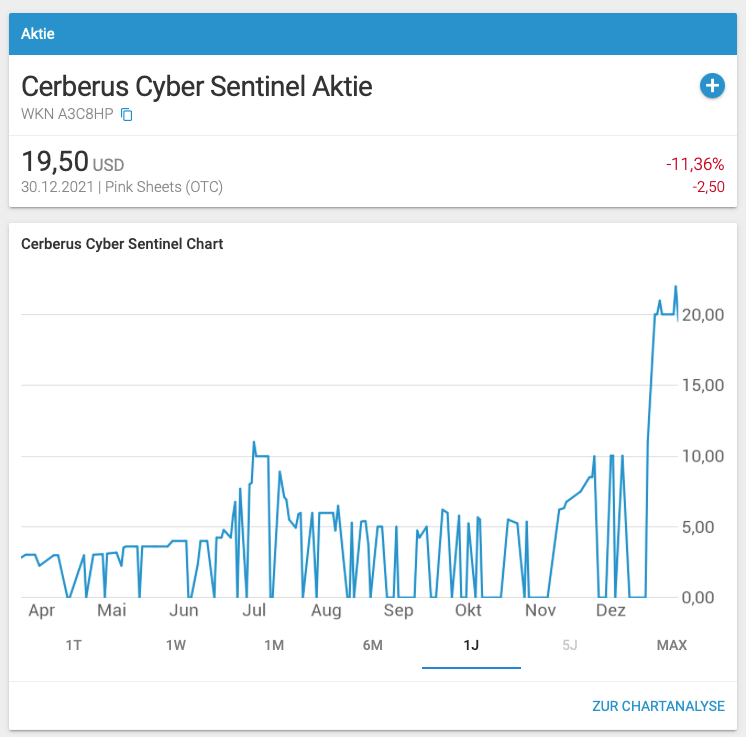 Cerberus Cyber Sentinel Aktienkurs