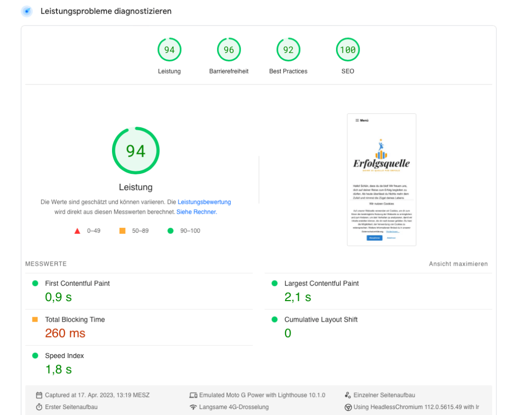 Google PageSpeed Insights Mobil
